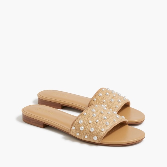 JCREW Size 9 Woven Pearl Slide Sandals $98 CG138 - Picture 1 of 7